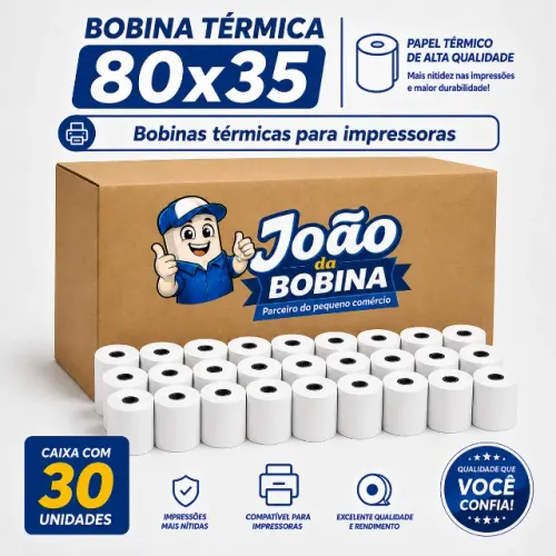 BOBINA TERMICA 80MM X 35M BRANCA CAIXA COM 30 UNIDADES IMPRESSORA TERMICA
