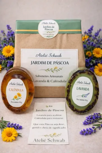 Kit Jardim de Páscoa - Sabonetes Artesanais de Lavanda e Calêndula / Presente Natural