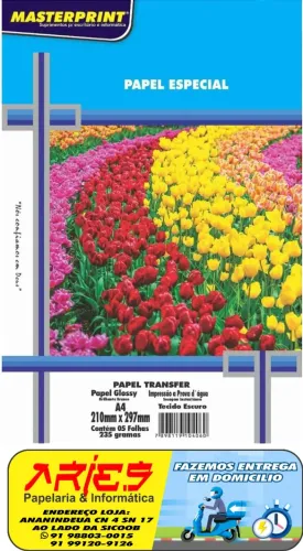 PAPEL TRANSFER TECIDO ESCURO MASTERPRINT A4 GLOSSY 235G 05 FOLHAS