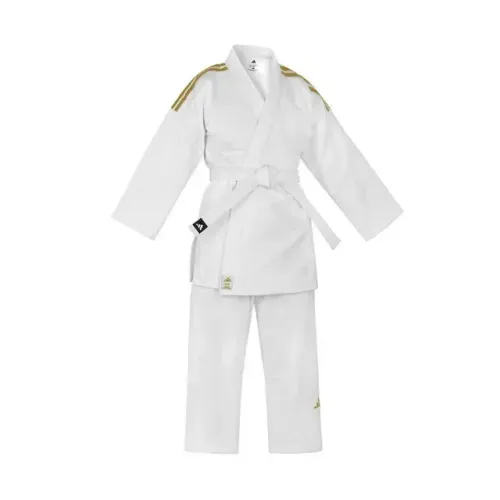 Kimono Judo Adulto Adidas Contest J650 Trançado Branco e Dourado
