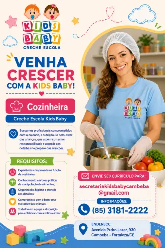 Vaga cozinheiro(a) - Creche Escola Kids Baby