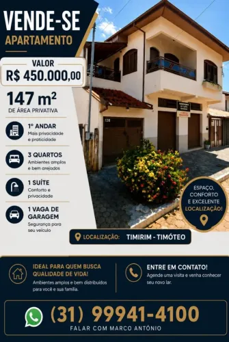 Apartamento 147m2 com 3QTS no TIMIRIM TIMÓTEO