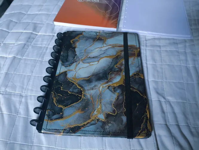 Caderno Disco Iscool Inteligente Grande Mármore Preto