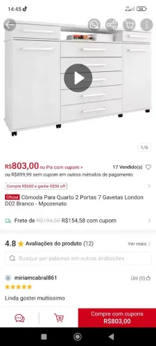 Cômoda Oficial para Quarto 2 Portas 7 Gavetas London D02 Branco - Mpozenato
