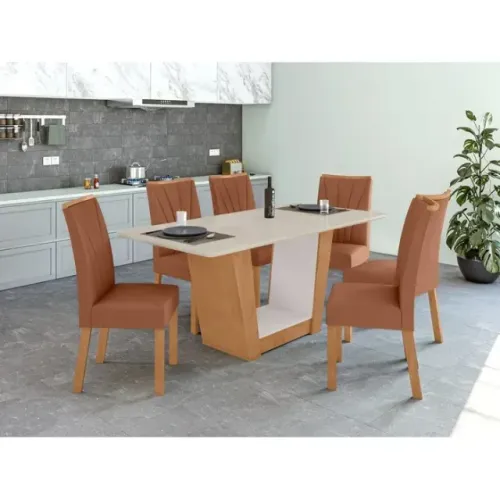 Conjunto de Mesa de Jantar com 6 Cadeiras cor Marrom