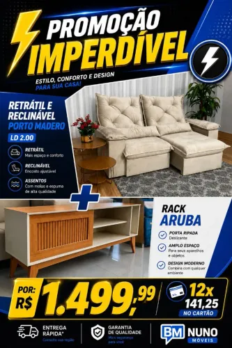Sofá Retrátil e Reclinavel+ Rack