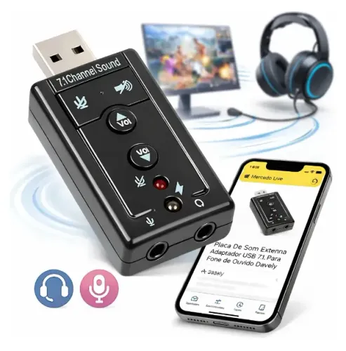Placa de audio som USB 7.1 LE-5556 It.Blue