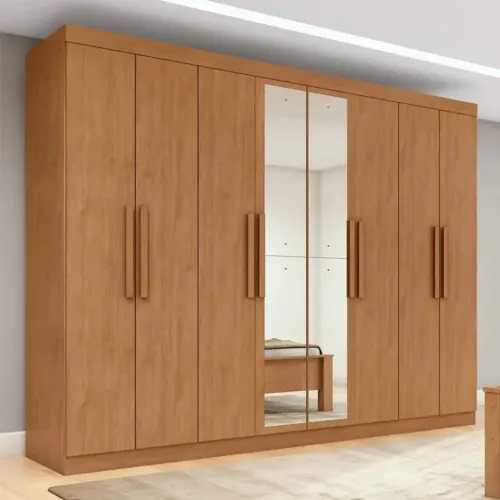 Guarda-roupa Andara Amêndoa C/Espelho 8 Portas 4 Gavetas Larg. 2.36m rf44