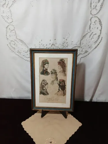 Antigo Quadro Com Gravura Francesa De Moda De Época