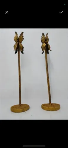 Par de Castiçais de Velas em Latão, Vintage Pátina Ouro Velho