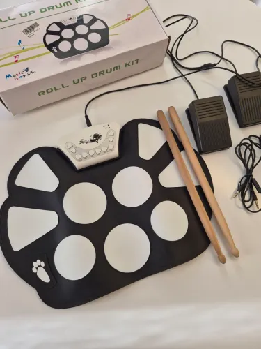 Bateria Eletrônica Musical Drum Dobrável Silicone 2 Pedais Cor Preto