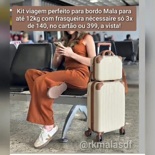 KIT VIAGEM LUXO LINDO MALA PARA ATE 12KG COM FRASQUEIRA NECESSAIRE! ENTREGO