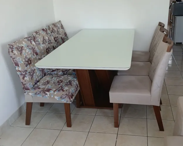 Conj Sala de Jantar NOVA Mesa Tampo MDF 6 Cadeiras Apolo Chanfro Premium NOVO - 1,80x0,90