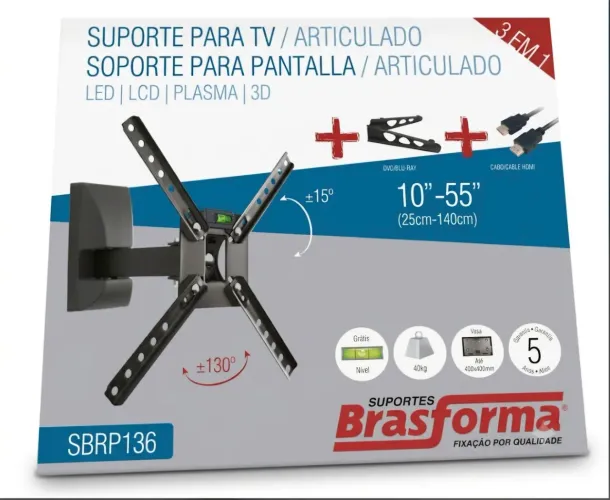 Suporte TV articulado 10" - 55" Brasforma