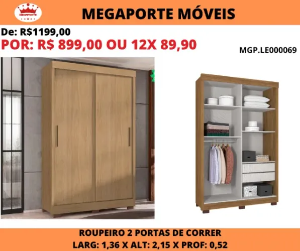 Guarda Roupa Solteiro Portas de Correr