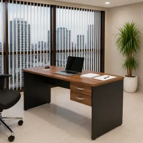 Mesa De Escritorio Moderna Com Gavetas Amadeirada E Preta Nova Na Caixa