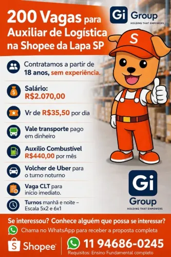 Vaga Auxiliar de Logística - Lapa de Baixo SP