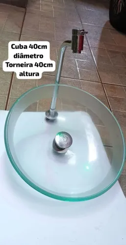 Cuba redonda de vidro + Torneira de bancada para lavatório+ Válvula Click