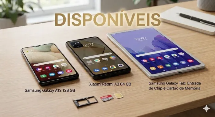 Disponível Samsung A12, Redmi A3, Samsung Tab A7