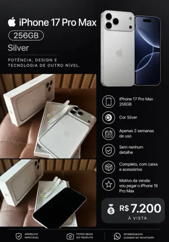 iPhone 17 pro Max 256gb silver 2 semana de uso