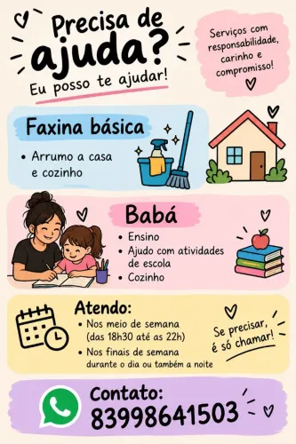 Faço faxina básica e sou babá