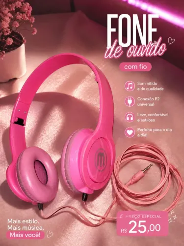 Venda-se um fone com fio Rosa?