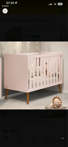 Berço Mini Cama Reller Rosa com colchão- Usado em Ótimo Estado