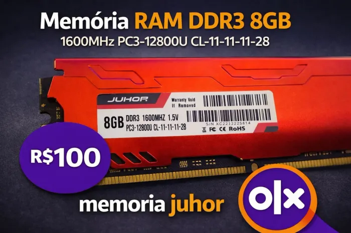 Memória Ram Juhor 8GB DDR3 1600mhz