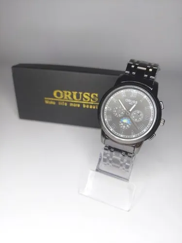 Relógio Oruss 1853 Grafite Resistente à Água com Pulseira de Aço Inoxidável Fino Quartzo