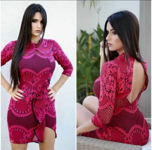 Vestido Rosa Escuro de Renda Jacquard Credencial X - Novo com etiqueta