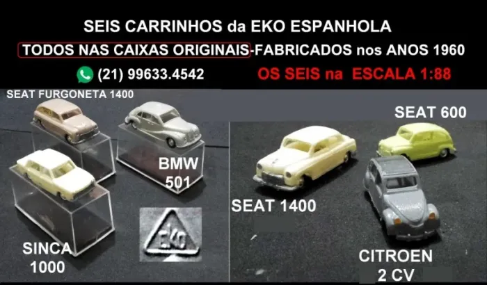 Seis carrinhos antigos da marca Eko. Raríssimos. Made in Spain