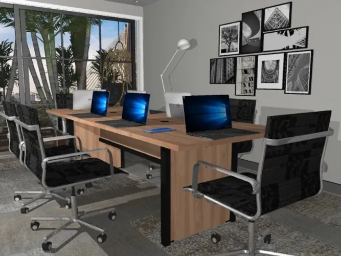 Mesa de Reunião , Em Madeira Maciça com MDF: L220cm x L100cm x A74cm.
