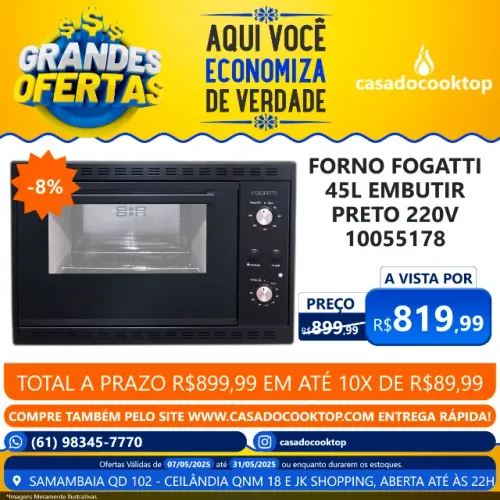 Forno Fogatti 45l Embutir Preto 220v 10055178