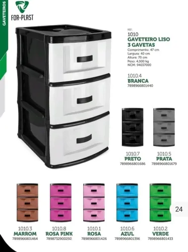 Gaveteiro de plástico grande 3 gavetas 