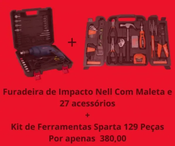 Furadeira de impacto Nell 650w + Kit de ferramentas Sparta 129 peças