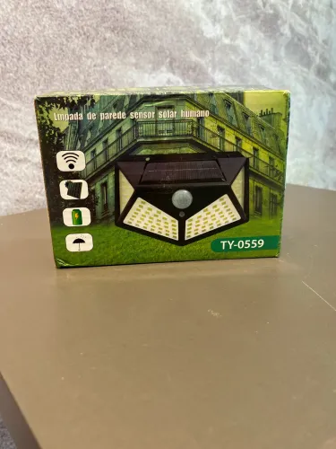 Luminária Parede Solar 100 Leds Bateria Luz Balizador Jardim Preto