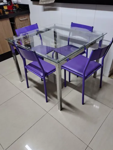  CONJUNTO Mesa quadrada de vidro e metal cromada (SUPER REFORÇADA) +4 CADEIRAS TOK & STOK