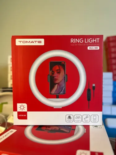 Ring Light 10? Tomate com Tripé 2m - 3 Cores de Luz, Regulagem de Brilho