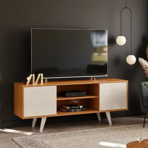 Rack Bia Cinamomo/Off White para TV até 55 Polegadas