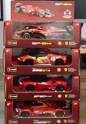 Kit Ferrari shell 4 carros Kit Ferrari Shell 4 Carros Controle Remoto 1/41 Burago Novo