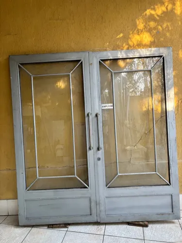 Porta de ferro aço com Vidro para loja etc 198x210 completa 