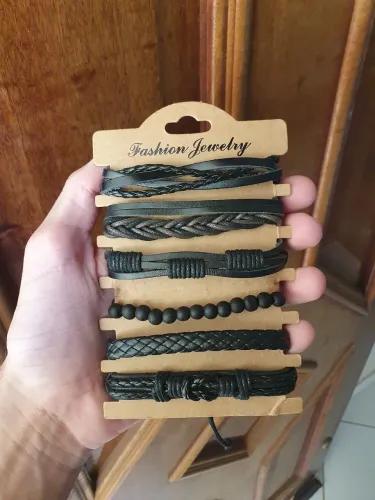 Pulseiras de Couro Masculinas - Pack com 6