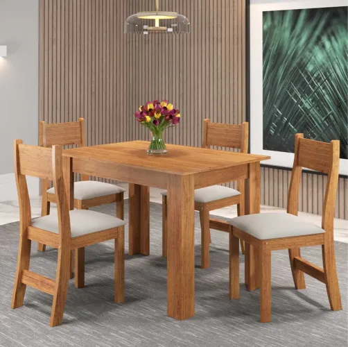 Mesa Mel com 4 Cadeiras Brisa Veludo Marfim tt97