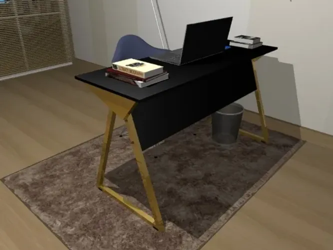 Mesa Office Clean Gold Santoro. Em Madeira Maciça L100CM X P50cm x A74cm