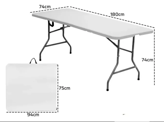 Mesa Dobrável Retangular 180x74cm Branco - NOVA NA CAIXA LACRADA - POUCAS UNIDADES