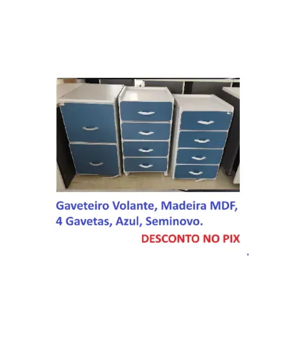 Gaveteiro Volante, Madeira MDF, 4 Gavetas, Azul, Seminovo.