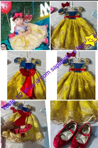 Vestido branca de neve luxo,com sapatinho e laço