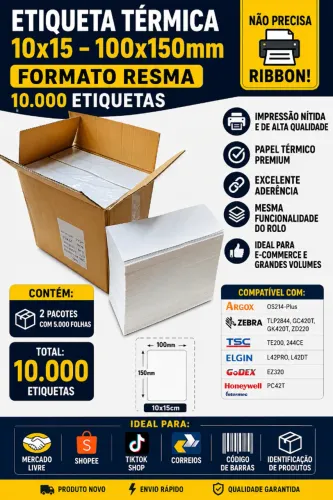10.000 Etiquetas Térmicas 10x15 Formato Resma