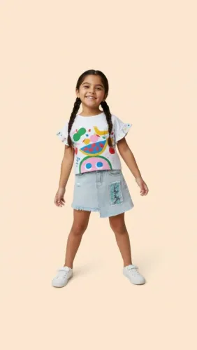 Saia Jeans Zara Kids Infantil com Paetês Tam. 6