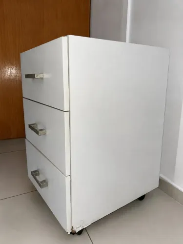 Gaveteiro Volante Escritório Branco 3 Gavetas com Rodízios